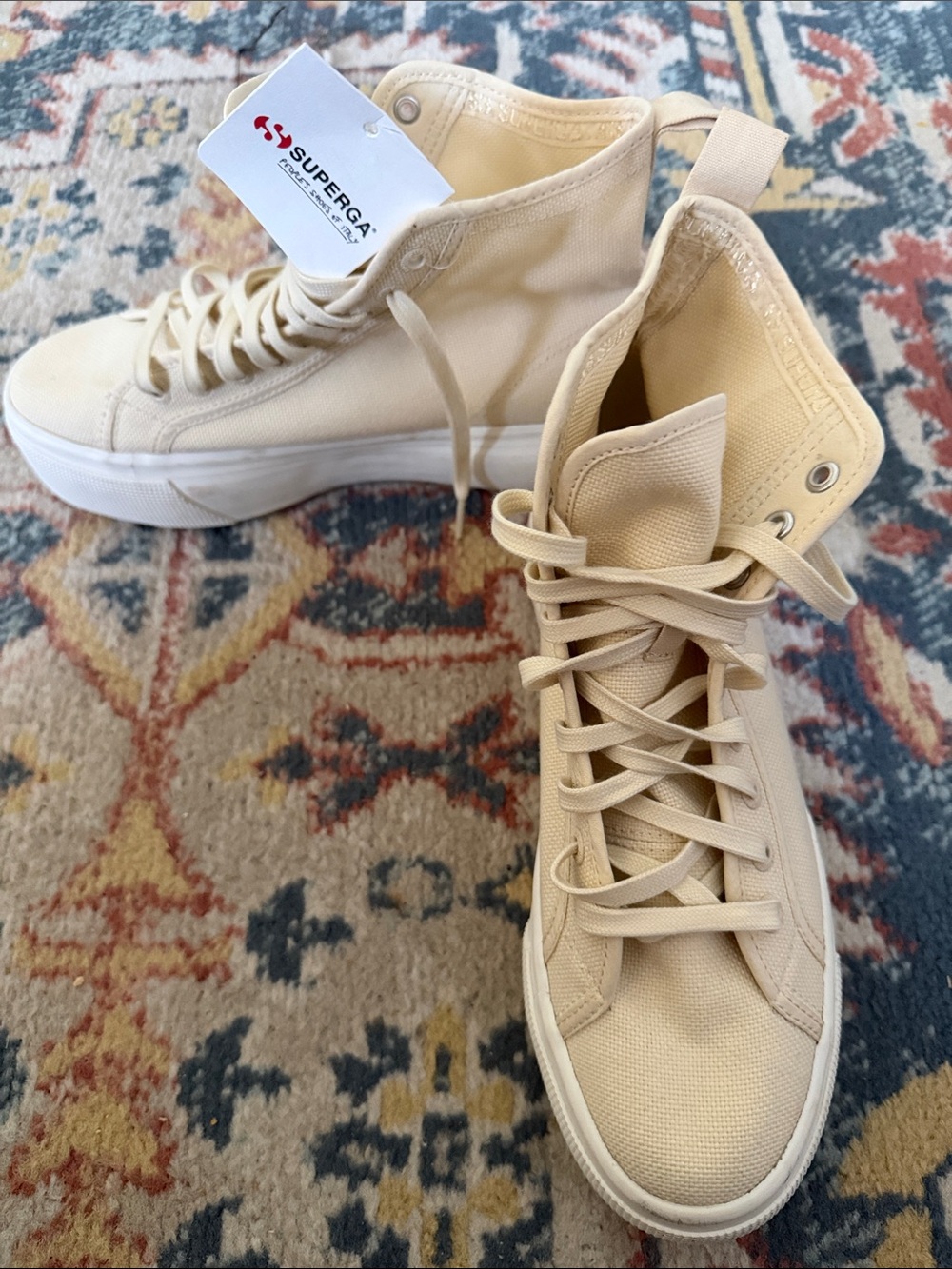 Brand New Superga Beige High-Top Canvas Sneakers